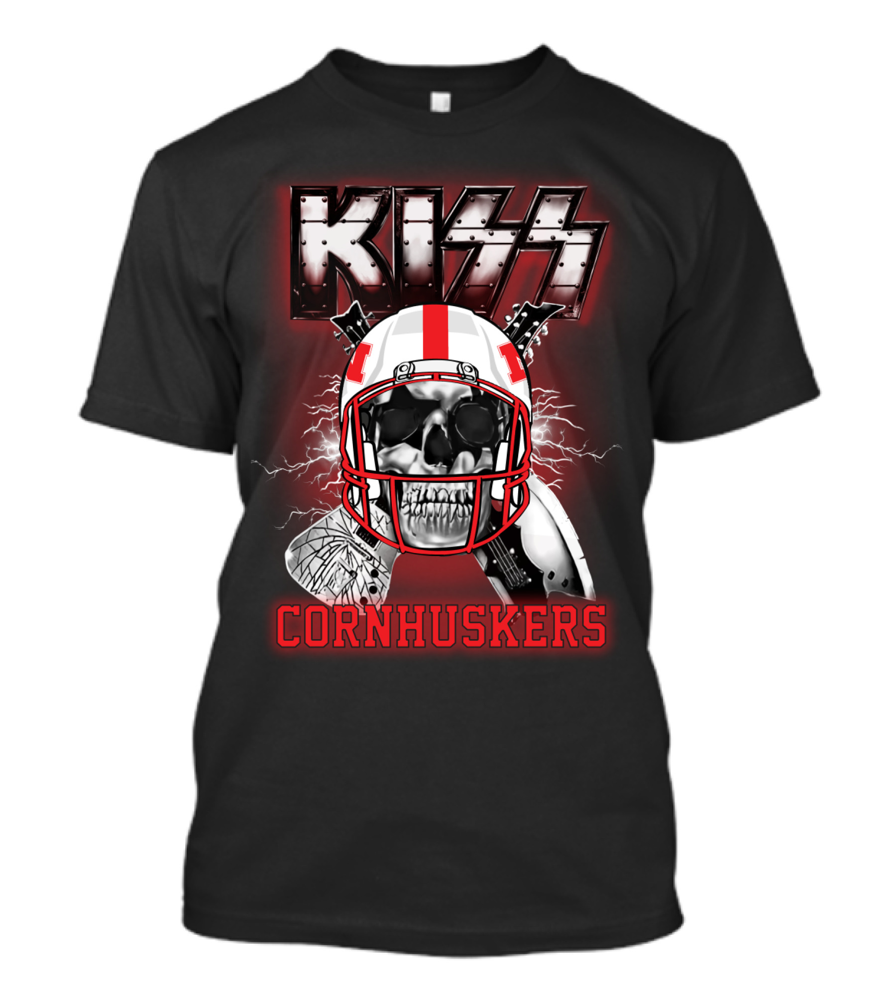 Kiss Cornhuskers Skull Helmet Graphic Ncaa Nc T-Shirt