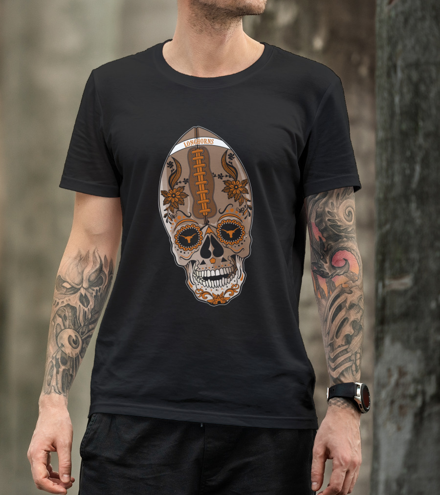 Longhorns Sugar Skull Football Floral T-Shirt