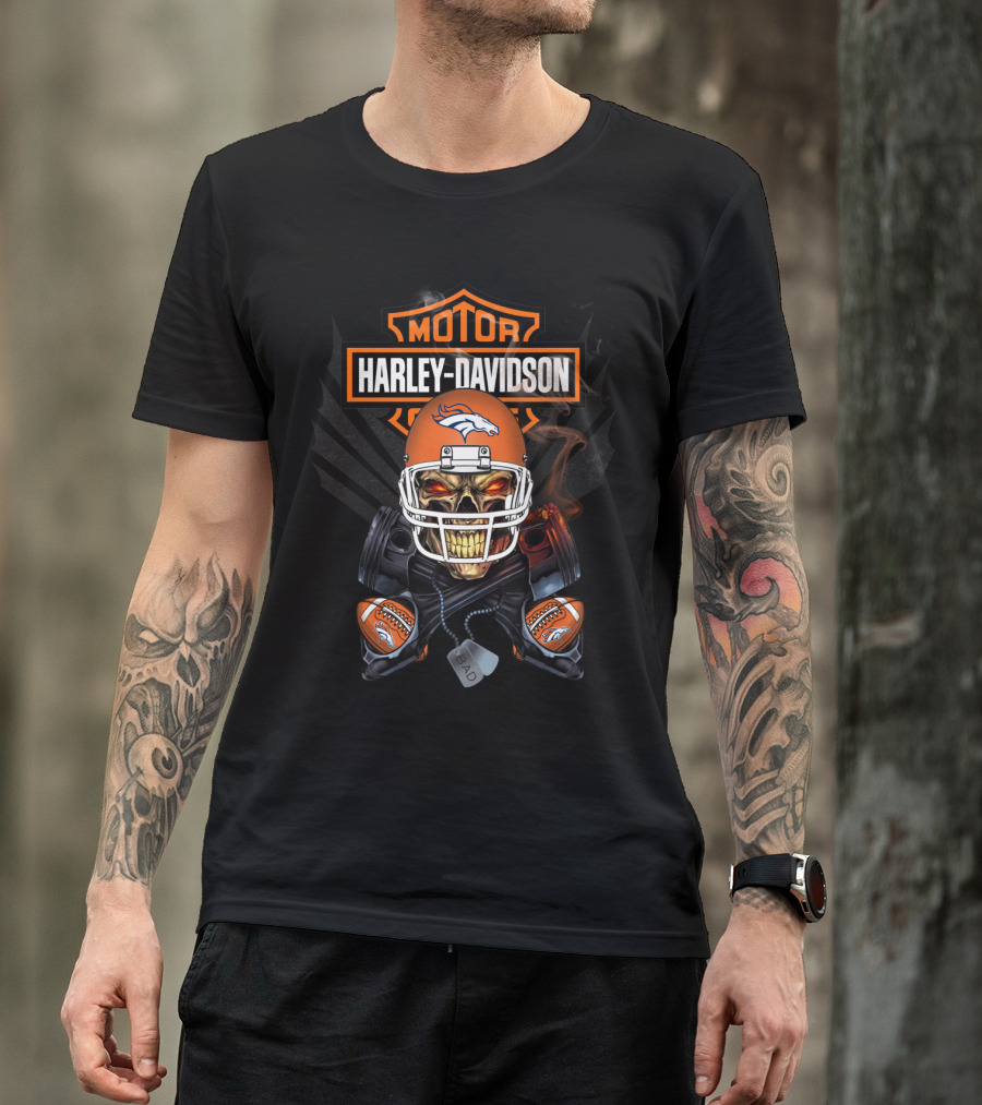 Nfl Db Harley Davidson Broncos Skull Football Helmets T-Shirt