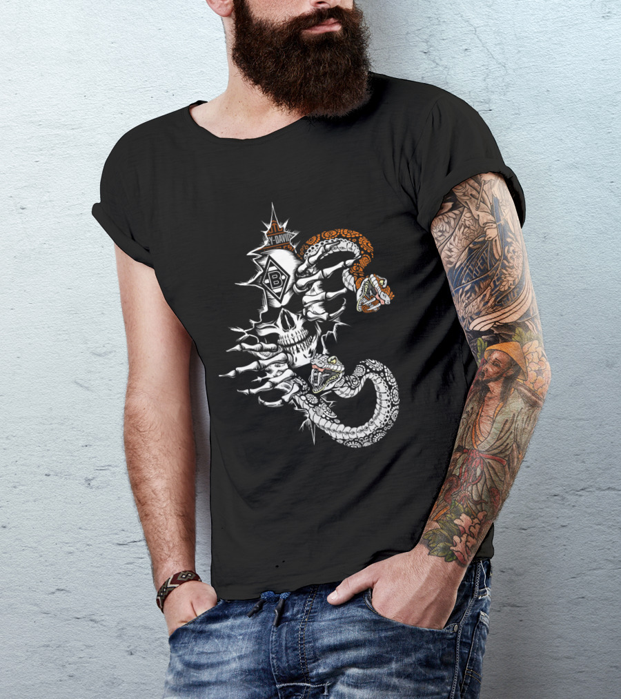 Bm Skull With Snakes And Y-David B Symbol T-Shirt