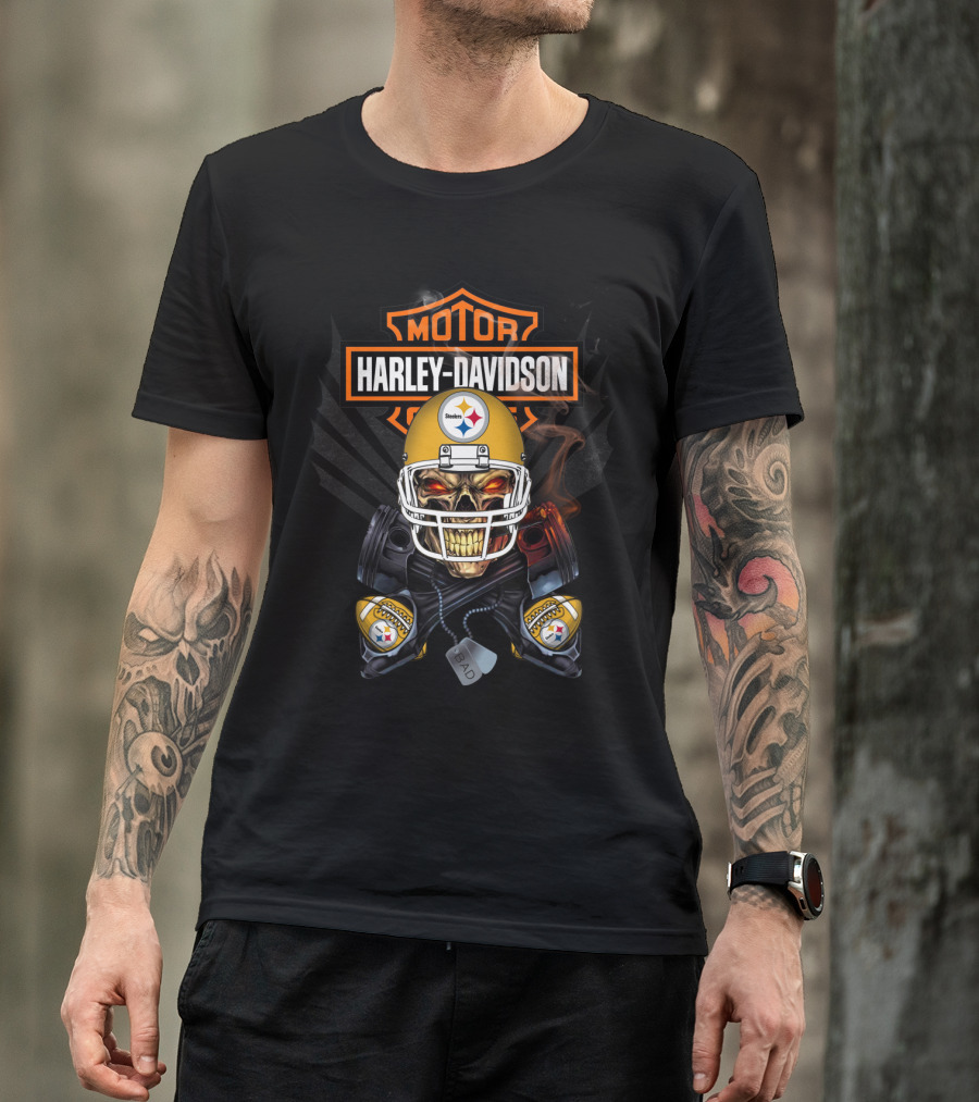 Harley Davidson Steelers Skull Helmet Nfl T-Shirt