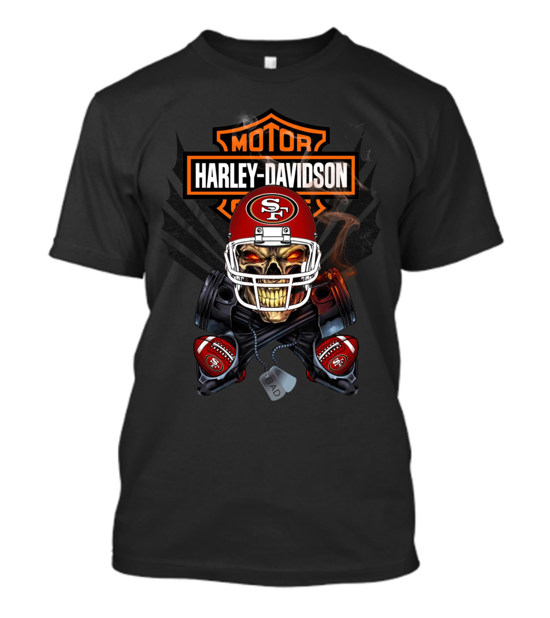 Harley Davidson Sf49 Football Skull Nfl Motor Art T-Shirt
