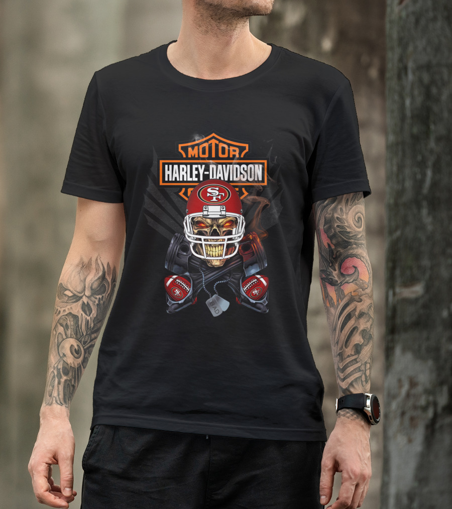 Harley Davidson Sf49 Football Skull Nfl Motor Art T-Shirt
