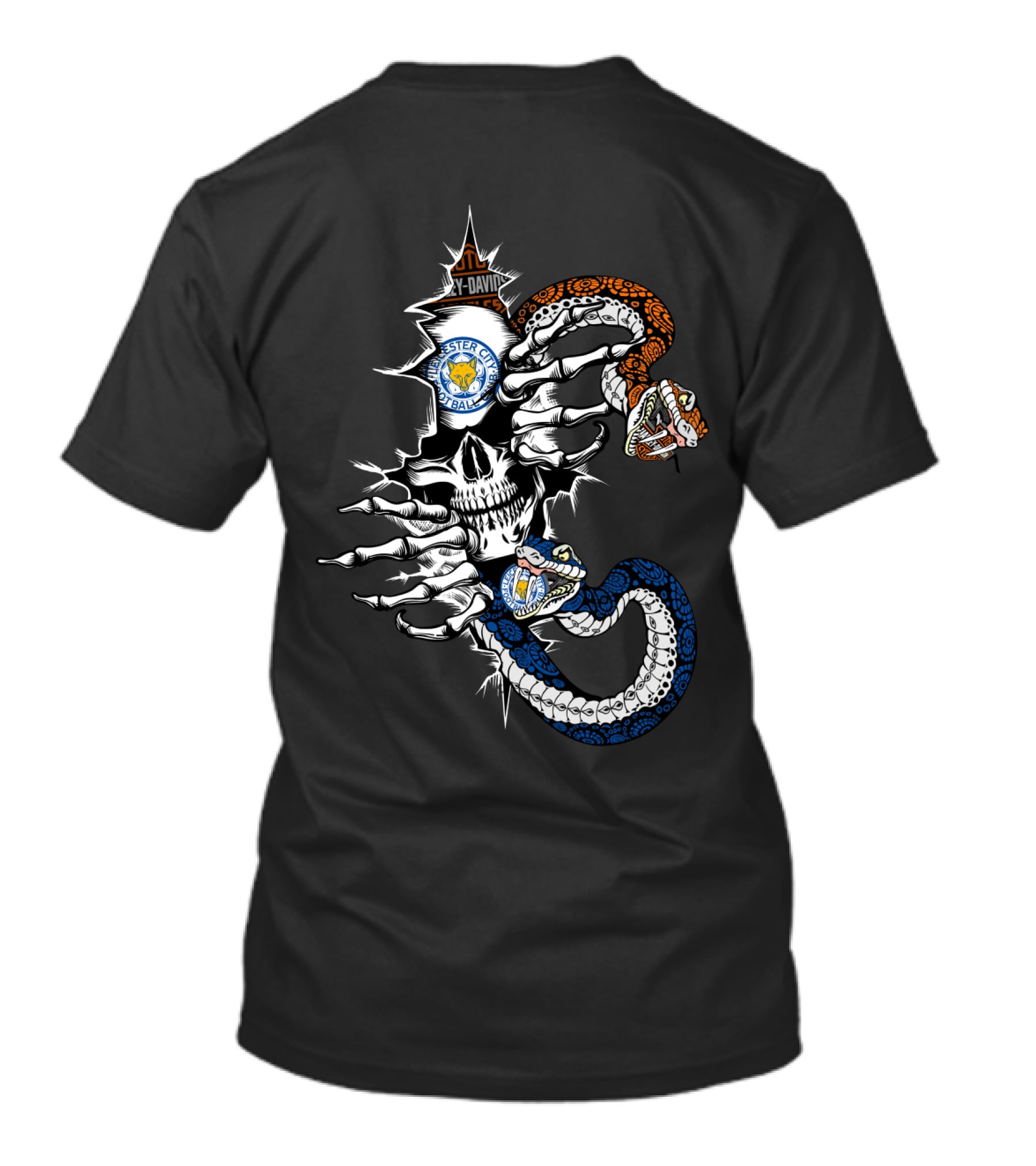 Leicester City Football Club Skull And Snakes Harley Davidson Stl T-Shirt