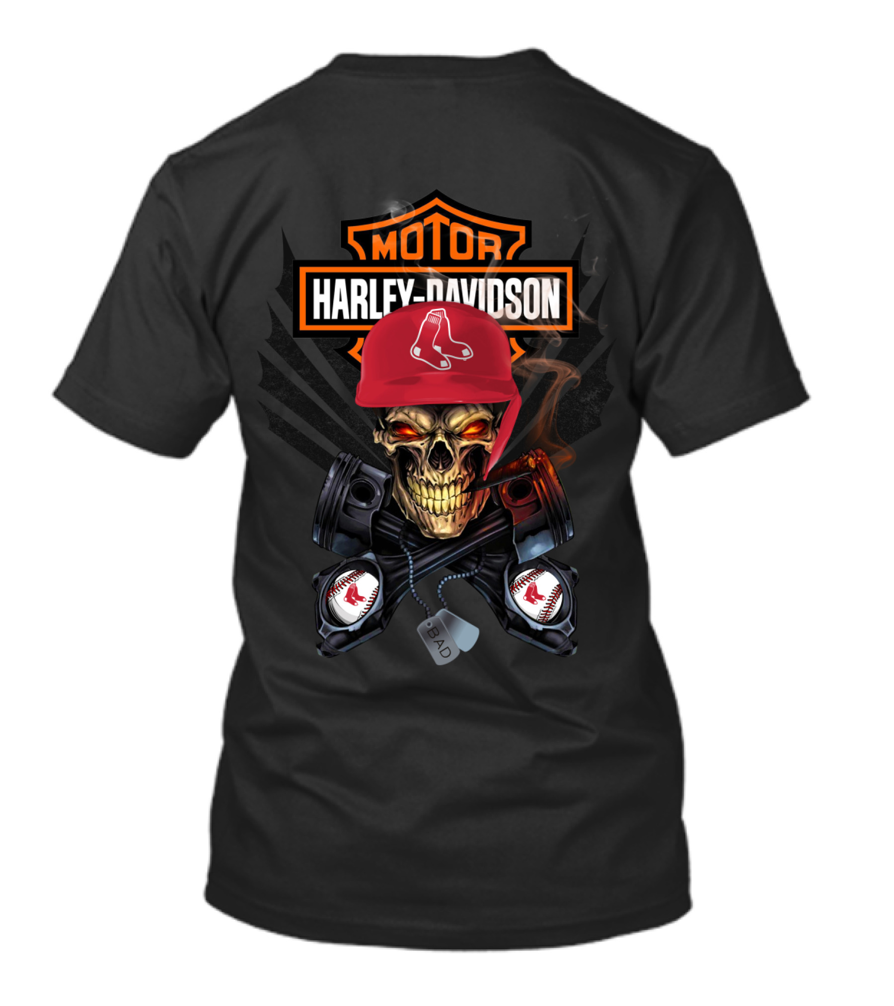 Harley Davidson Skull With Red Sox Baseball Helmet T-Shirt
