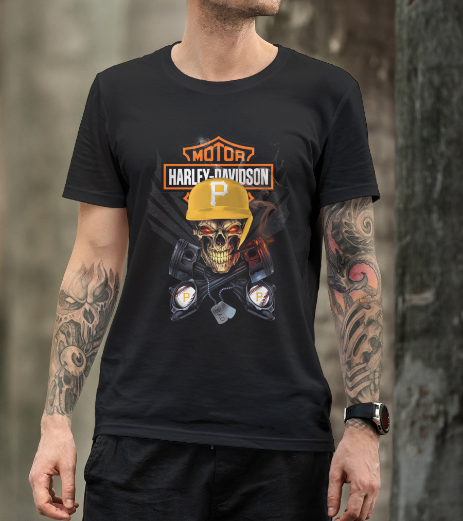 Harley Davidson Motor Skull Pittsburgh Baseball P Hat T-Shirt
