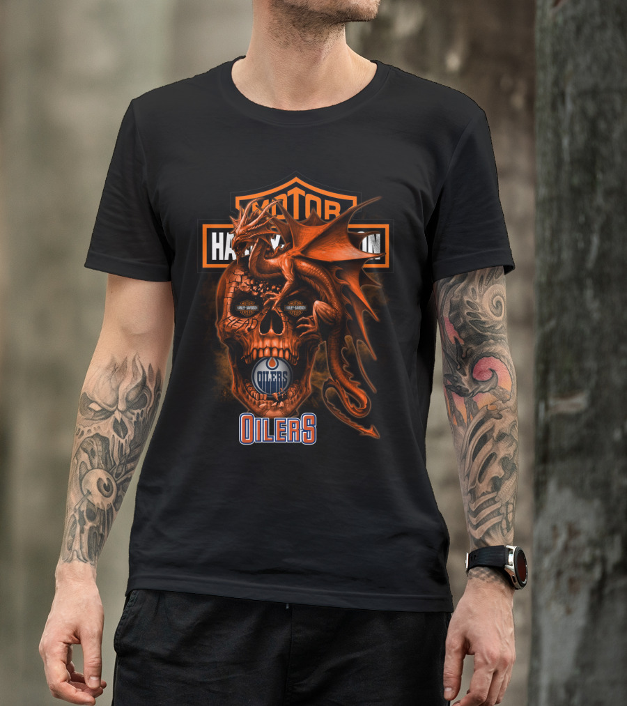 Edmonton Oilers Harley Davidson Skull Dragon T-Shirt