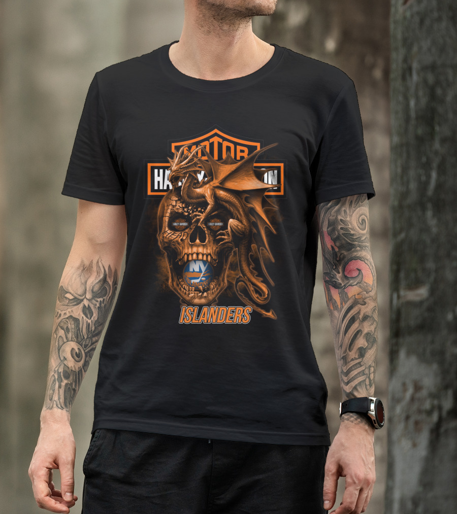Motor Harley Davidson New York Islanders Dragon Skull T-Shirt