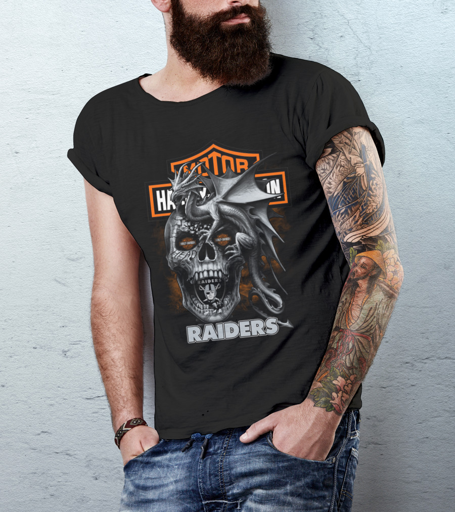 Motor Harley Davidson Raiders Skull Dragon T-Shirt