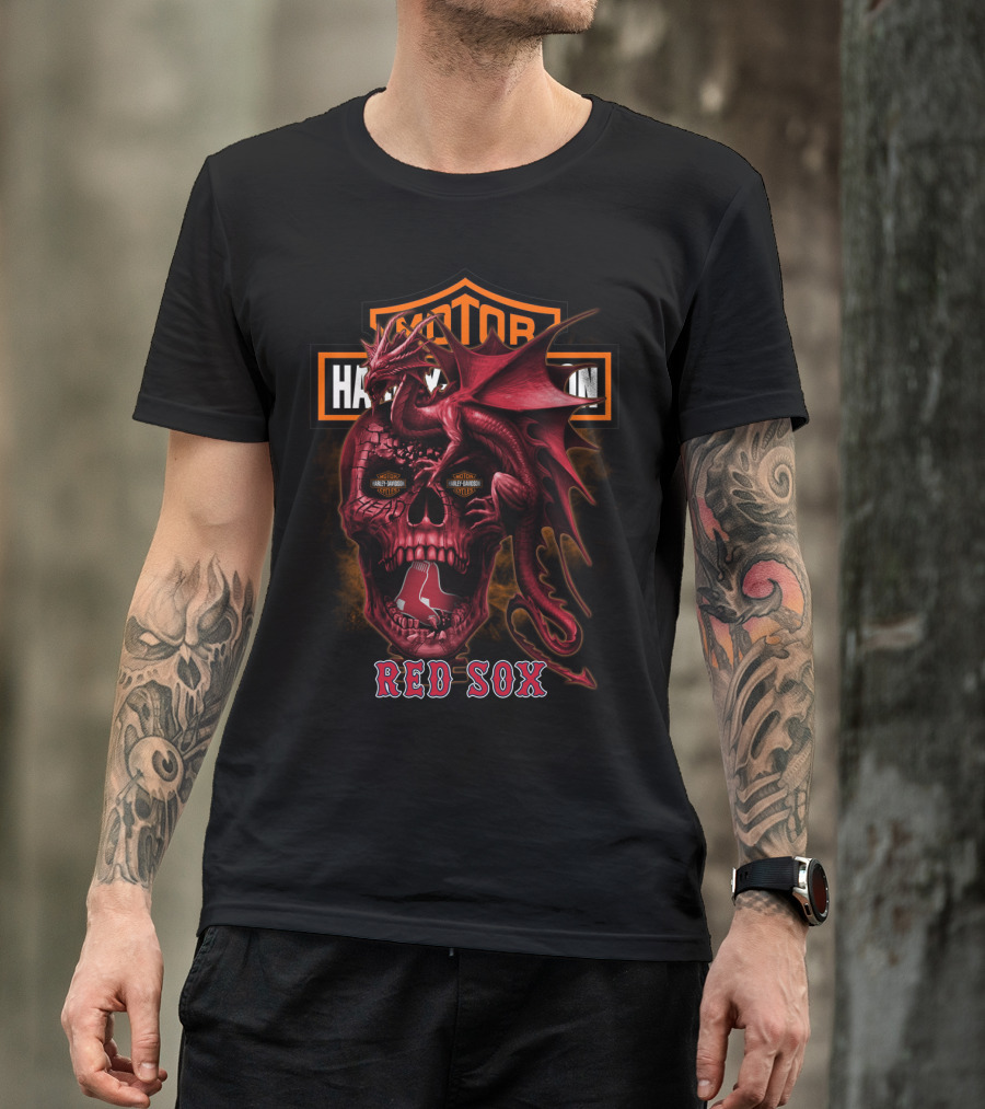 Harley Davidson Red Sox Dragon Skull T-Shirt