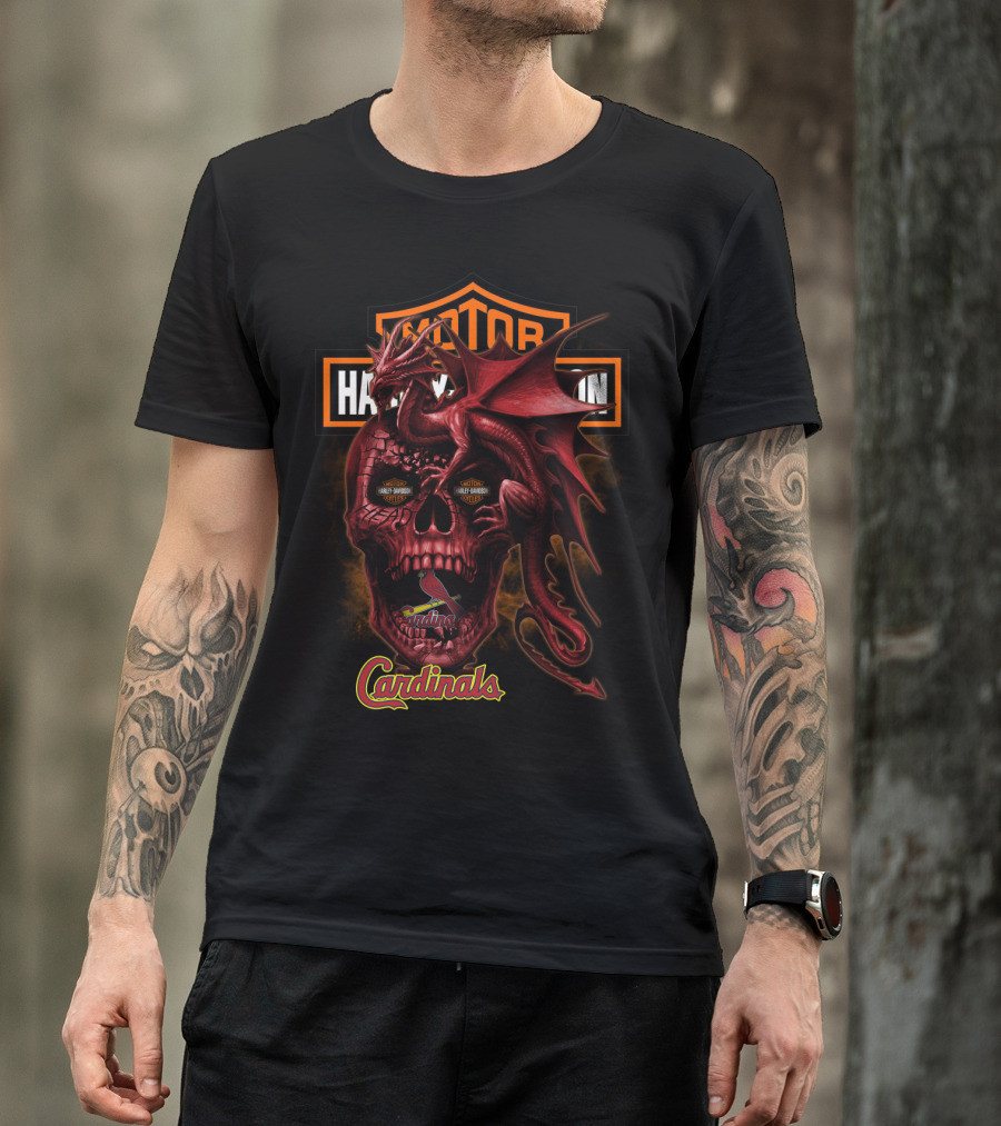 St Louis Cardinals Harley Davidson Dragon Skull T-Shirt