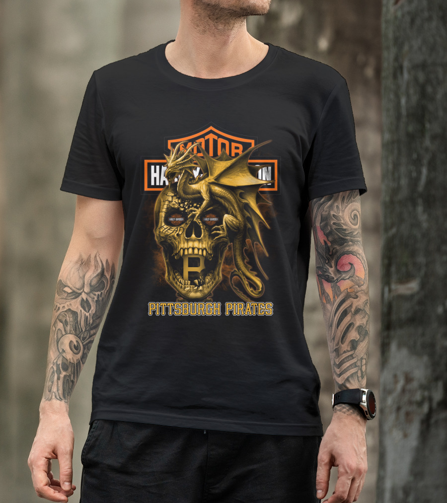 Pittsburgh Pirates Motorcycle Skull Dragon T-Shirt