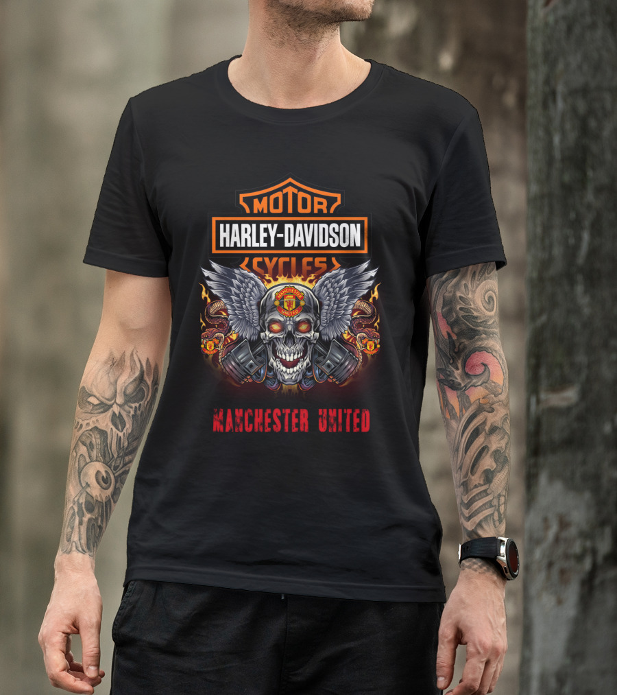 Motor Harley Davidson Cycles Skull Wings Manchester United T-Shirt