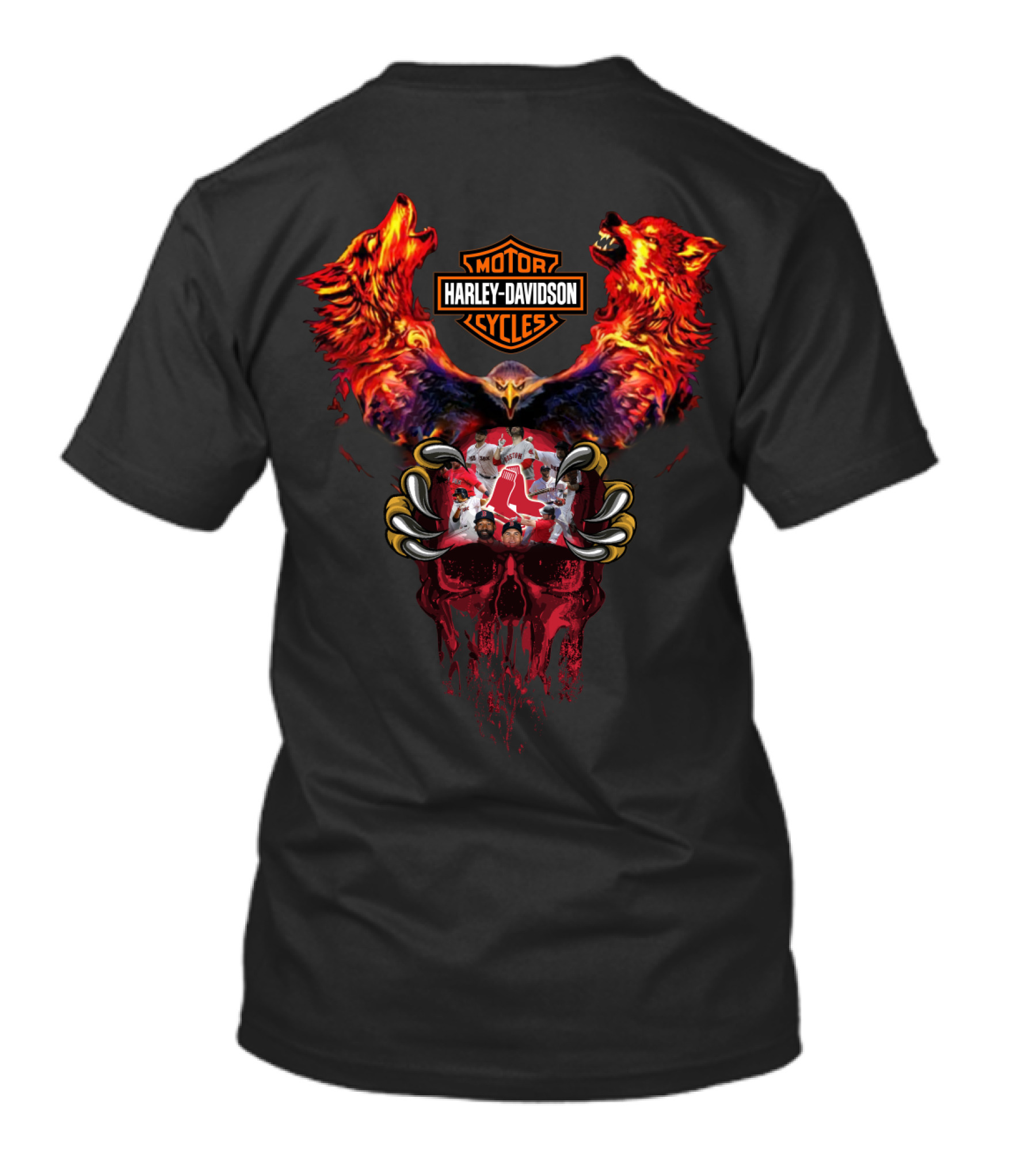 Harley Davidson Motor Cycles Mlb Brs Red Sox Skulls And Wolves T-Shirt
