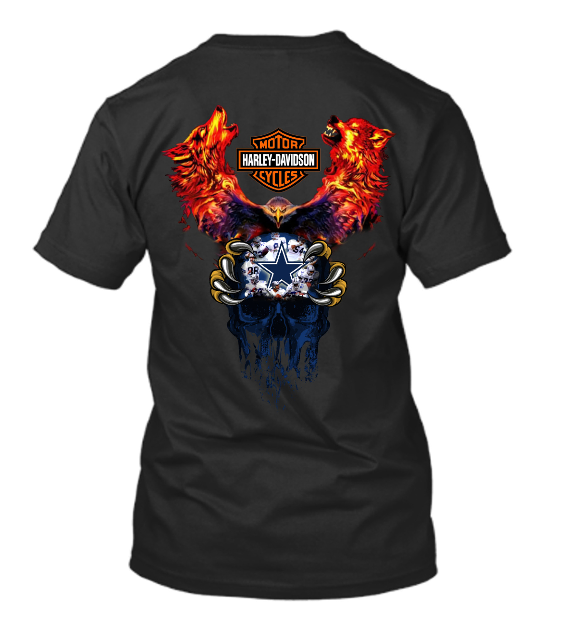 Harley Davidson Motor Cycles Cowboys Wolf Eagle Football Skull T-Shirt