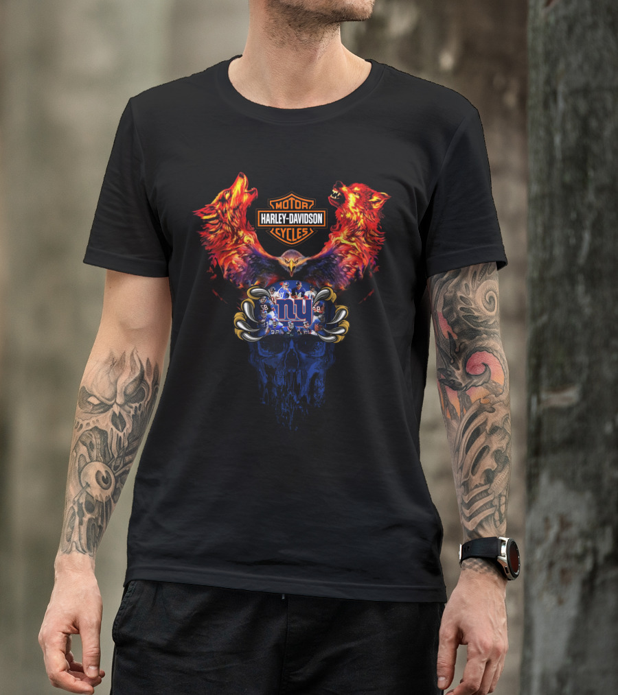 Harley Davidson Motorcycles New York Giants Skull Wolves T-Shirt