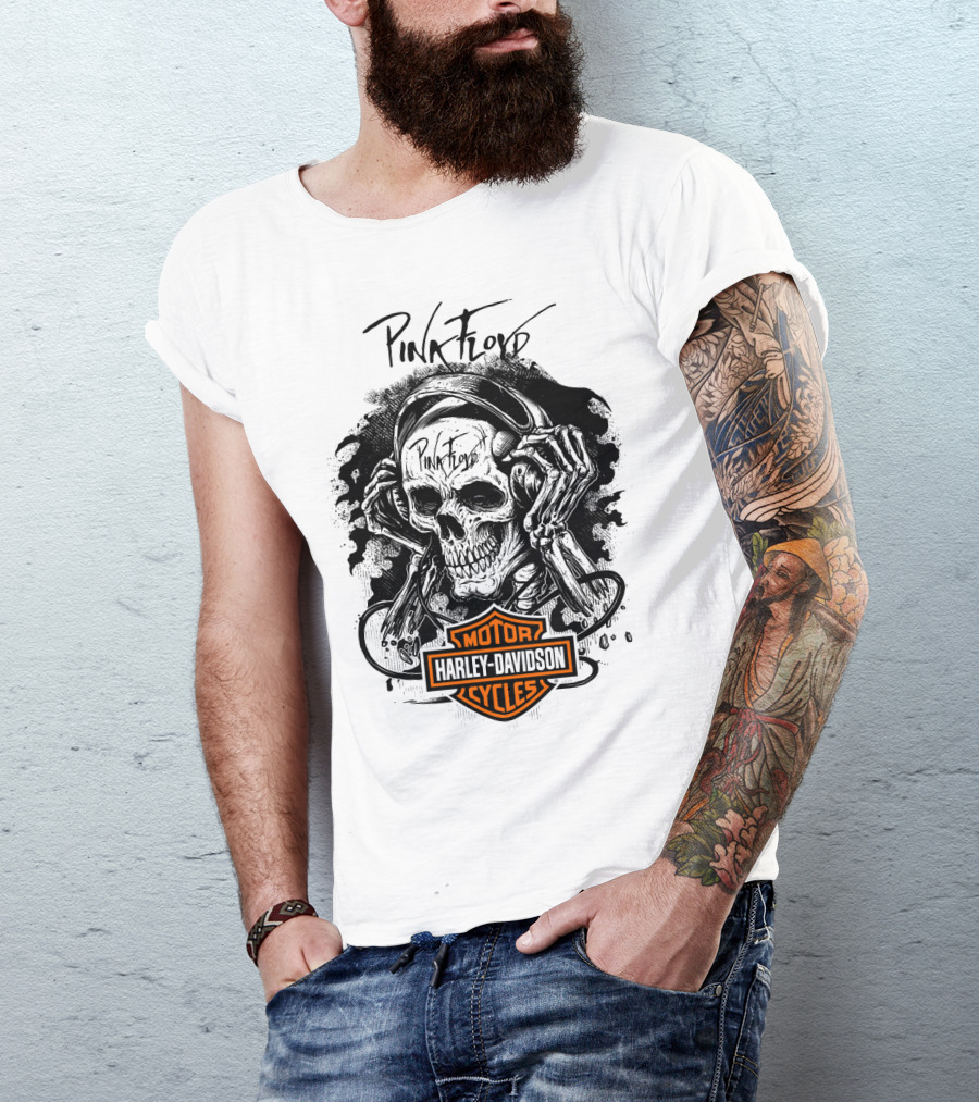 Pink Floyd Harley Davidson Skull With Headphones T-Shirt