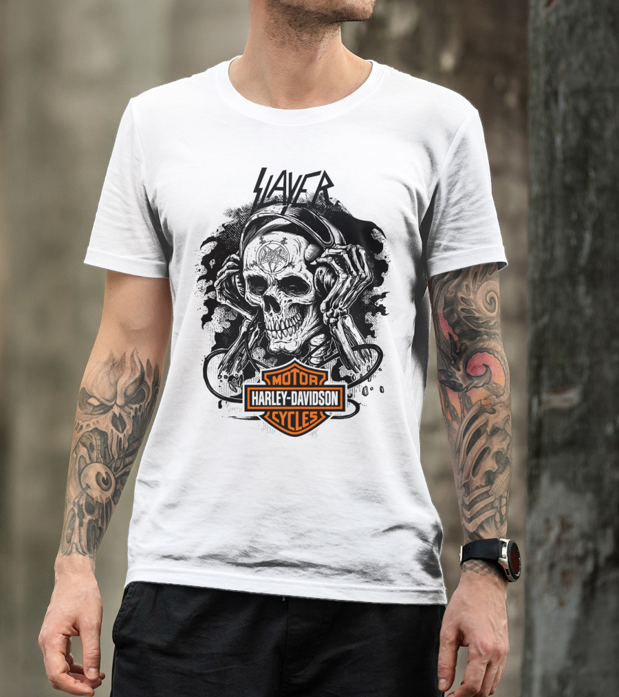 Slayer Skull With Harley Davidson Motorcycles T-Shirt