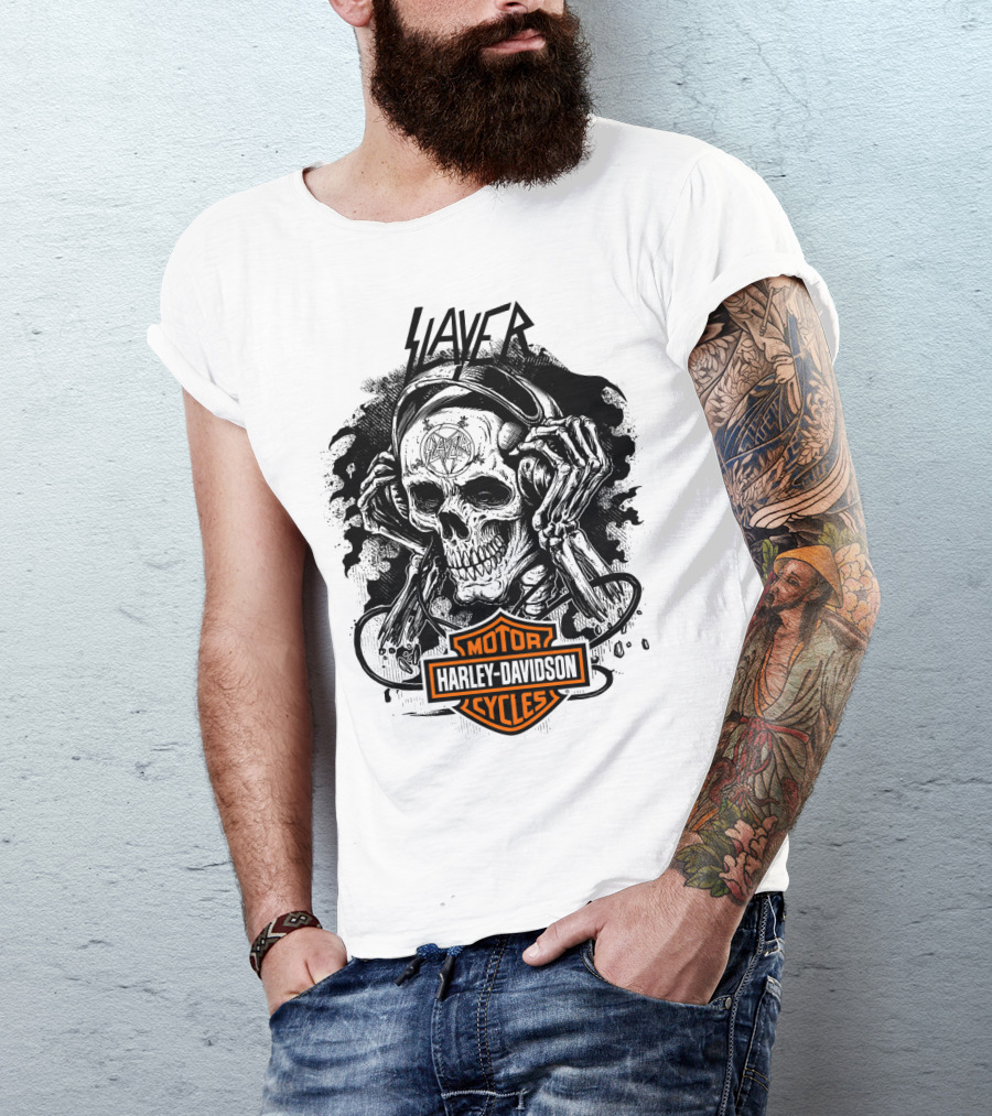 Slayer Skull With Harley Davidson Motorcycles T-Shirt