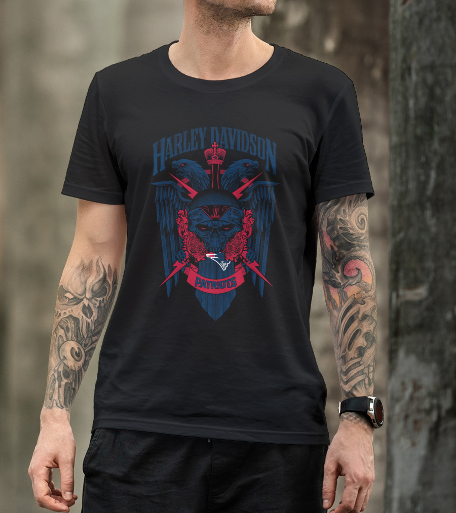 Harley Davidson New England Patriots Nfl 131 Skull And Eagles T-Shirt