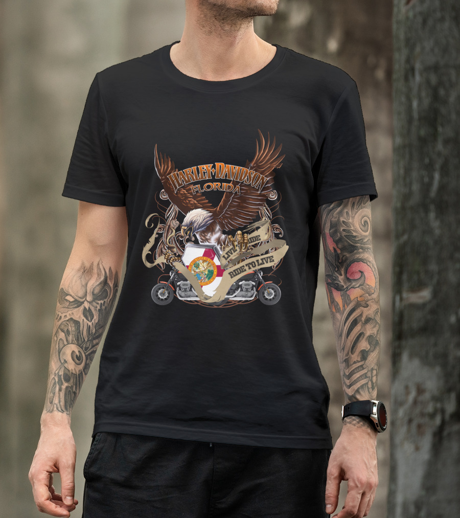 Harley Davidson Florida Live To Ride Eagle And Motorcycle Seal T-Shirt
