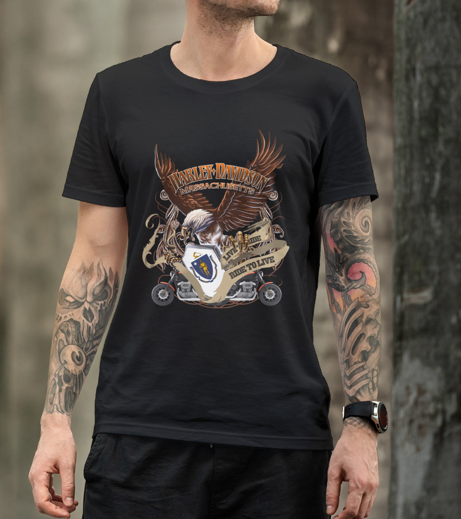 Harley Davidson Massachusetts Live To Ride Eagle And Motorcycle T-Shirt