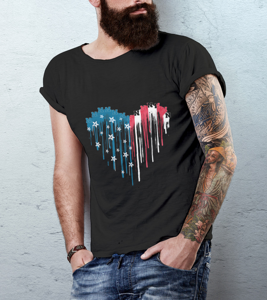 Nebraska Cornhuskers N Star Heart Drip Red White Blue T-Shirt