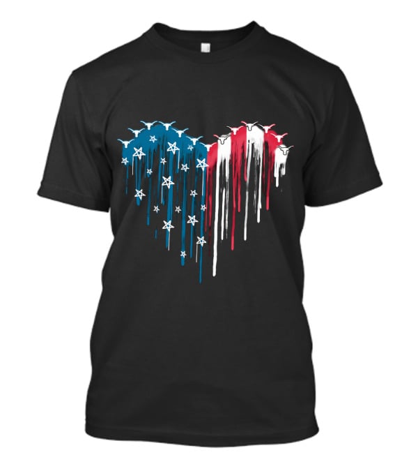 Texas Longhorns Dripping American Flag Heart T-Shirt