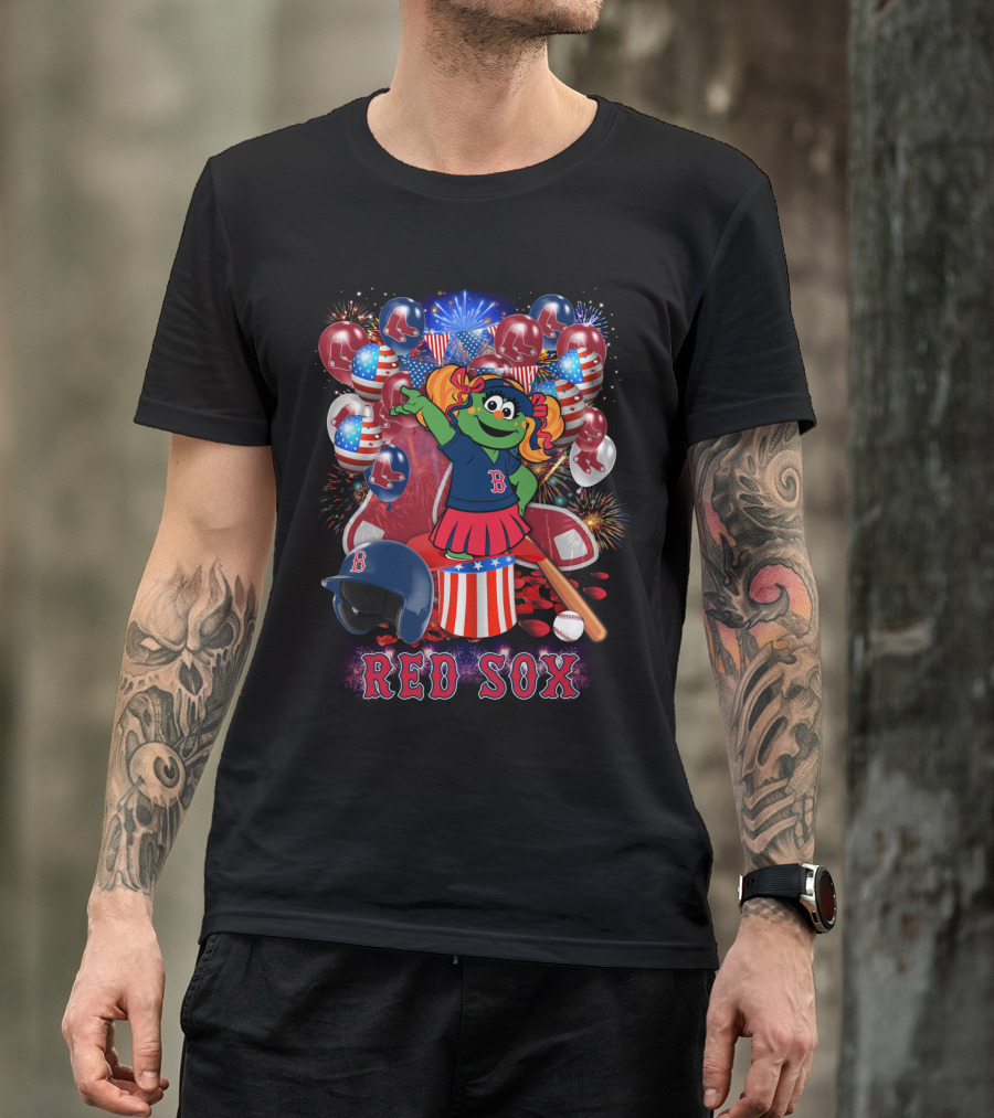 Boston Red Sox Patriotic Mascot Celebration Baseball Balloons Fireworks T-Shirt