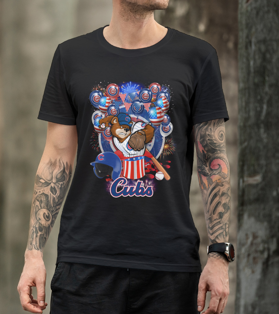 Mlb Chicago Cubs Fireworks Bear And Baseball Celebration T-Shirt