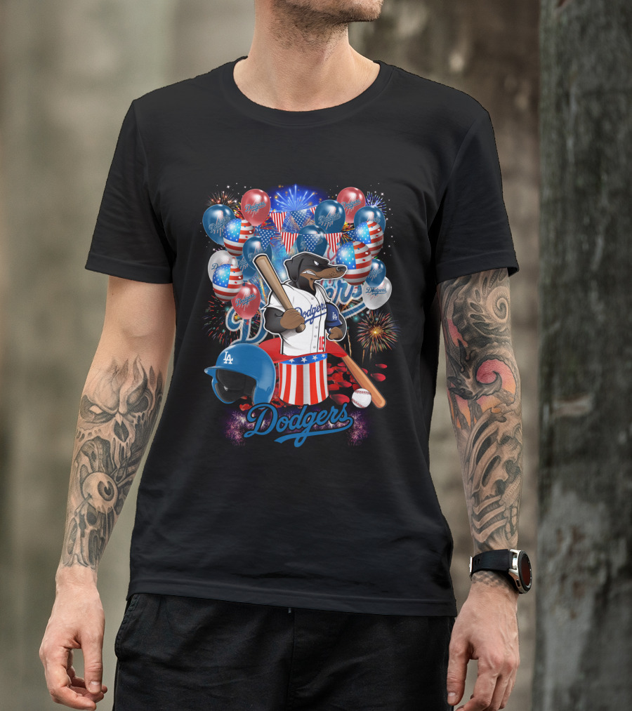 Mlb Los Angeles Dodgers Patriotic Celebration With Fireworks And Balloons T-Shirt