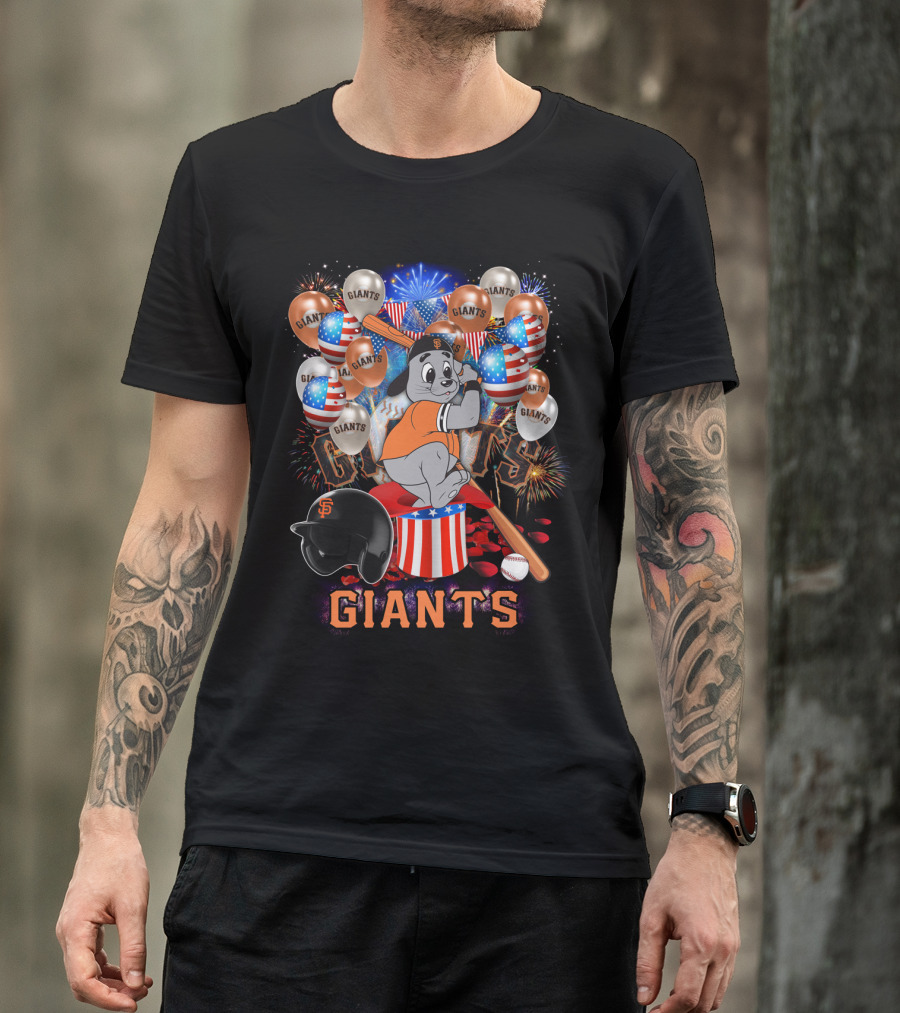 Mlb San Francisco Giants Fireworks Balloons Baseball Bat Helmet T-Shirt