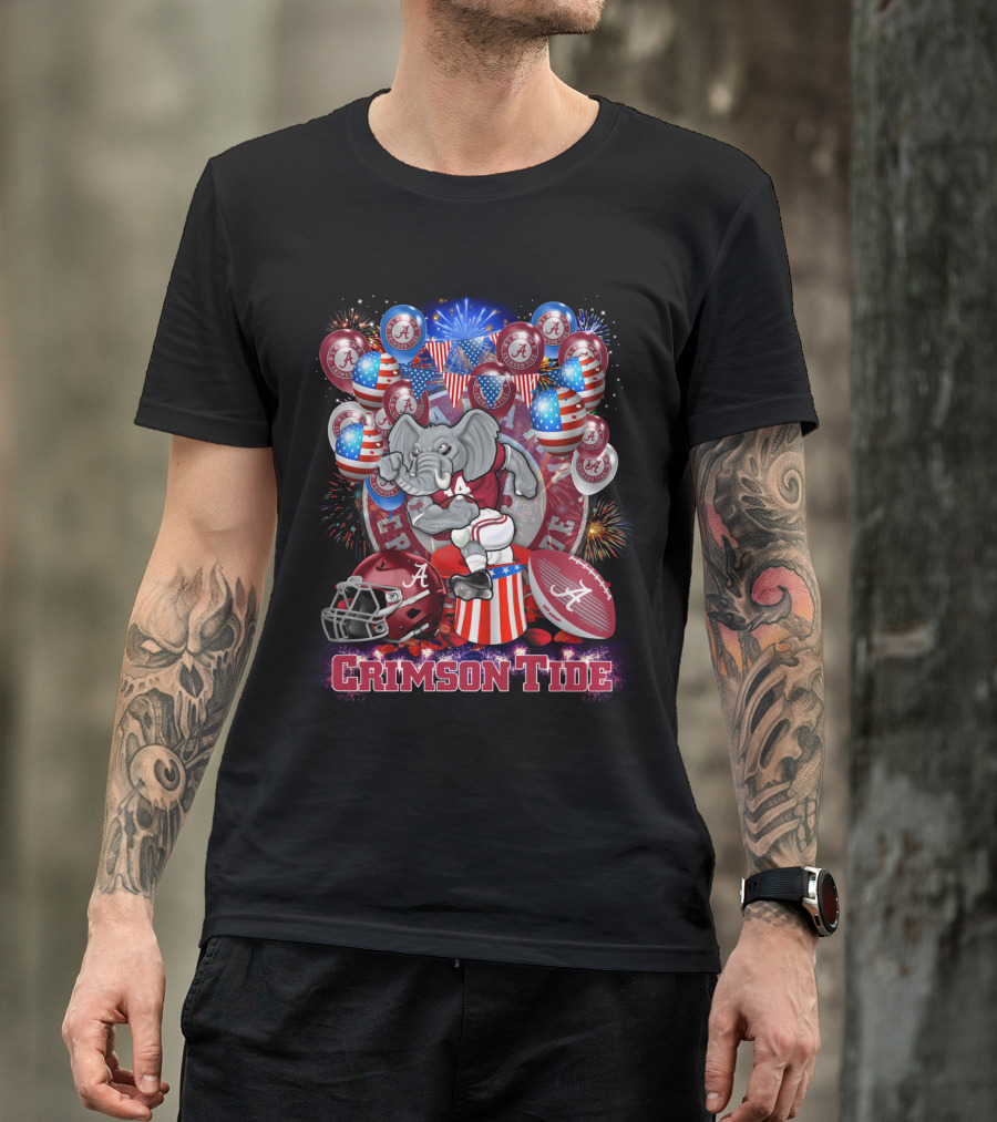 Ncaa Alabama Crimson Tide Elephant Fireworks Football Helmet Flag Balloons T-Shirt