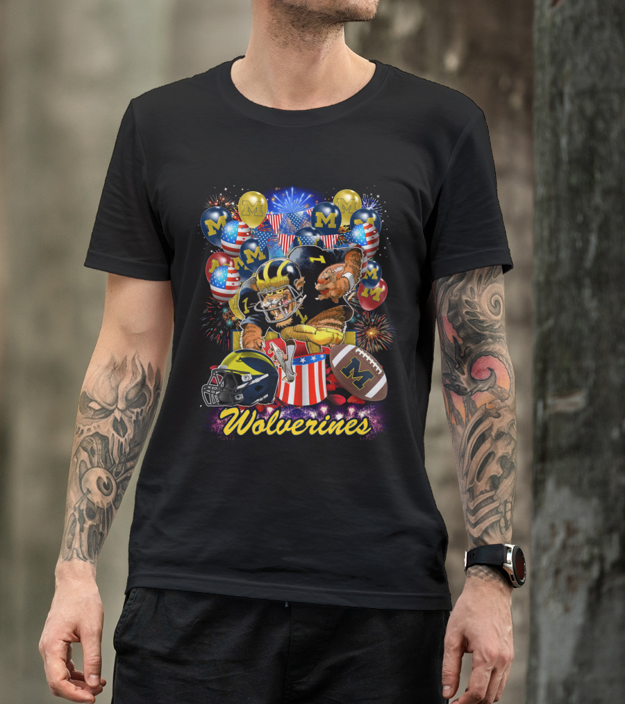 Ncaa Michigan Wolverines Fireworks And Balloons Celebration T-Shirt