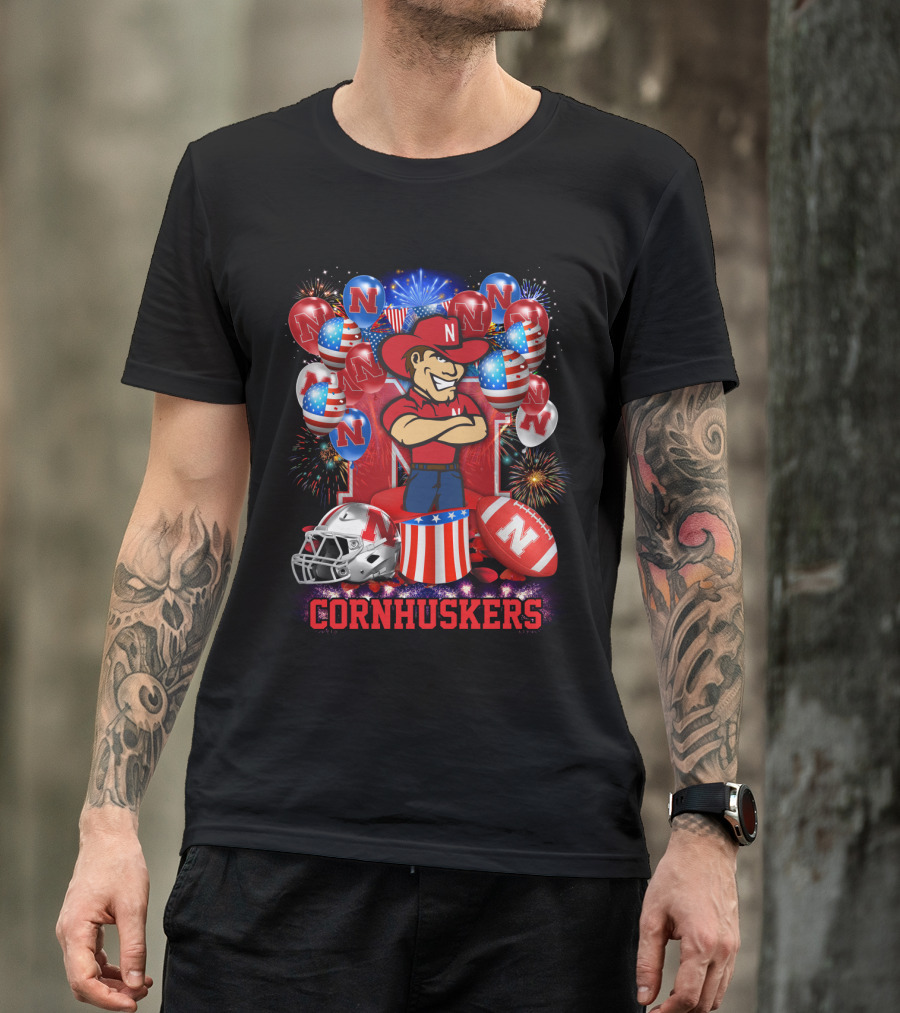 Ncaa Nebraska Cornhuskers Fireworks Balloons Football Helmet T-Shirt