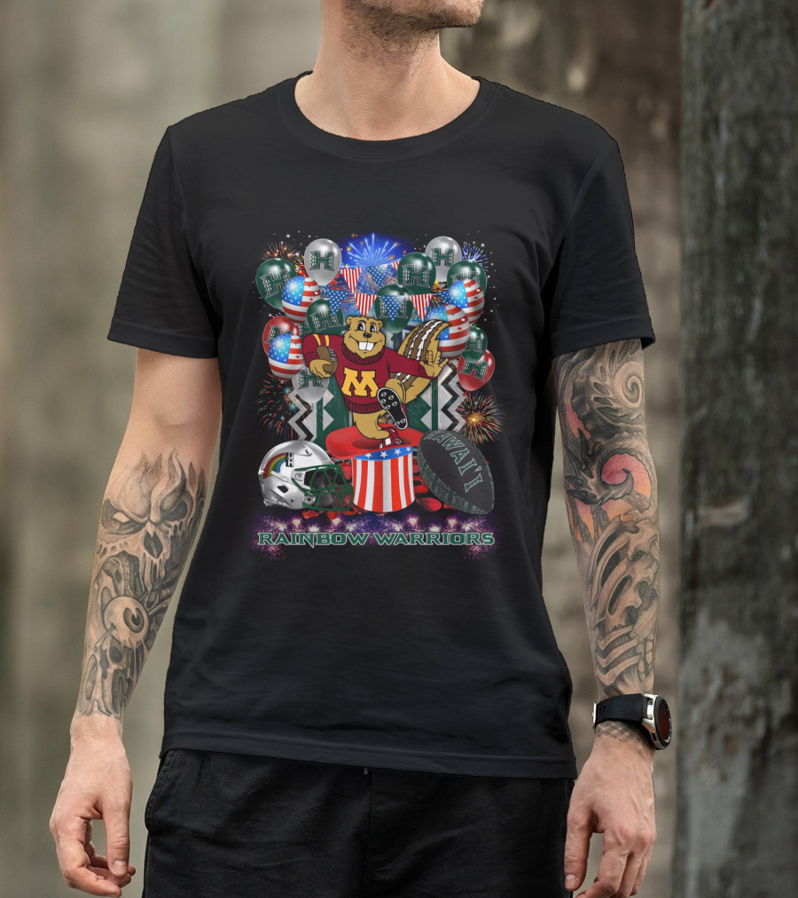 Ncaa2 Hawaii Rainbow Warriors Minnesota Mascot Fireworks Football Celebration T-Shirt
