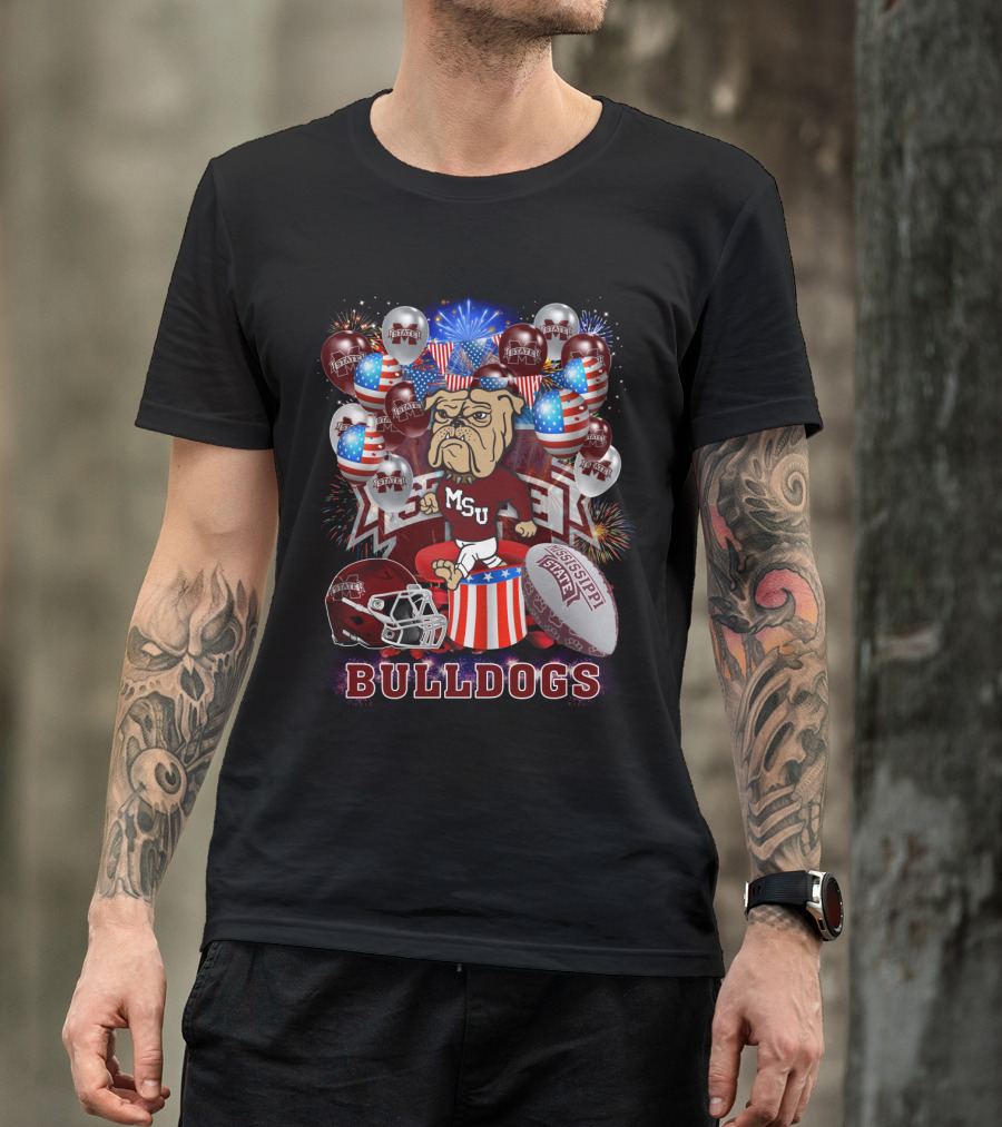 Msu Mississippi State Bulldogs Helmet Fireworks Football T-Shirt