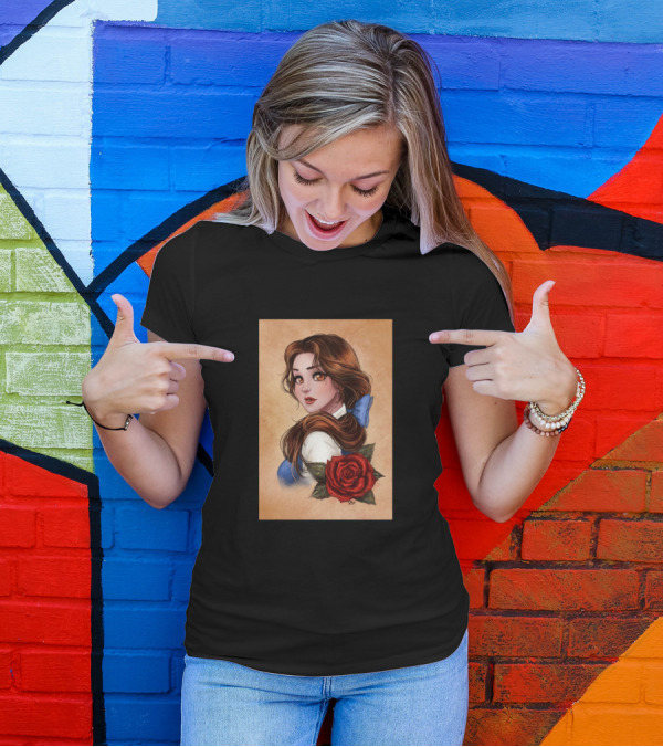 Great Picture Girl Rose With Blue Bow Brown Hair T-Shirt