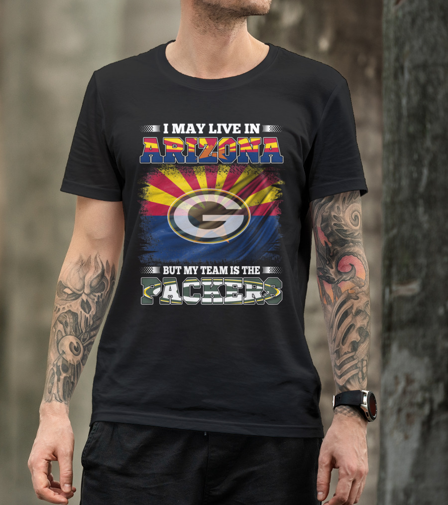 Arizona Living Packers Loyalty With Iconic Green Bay Logo And Flag Background T-Shirt