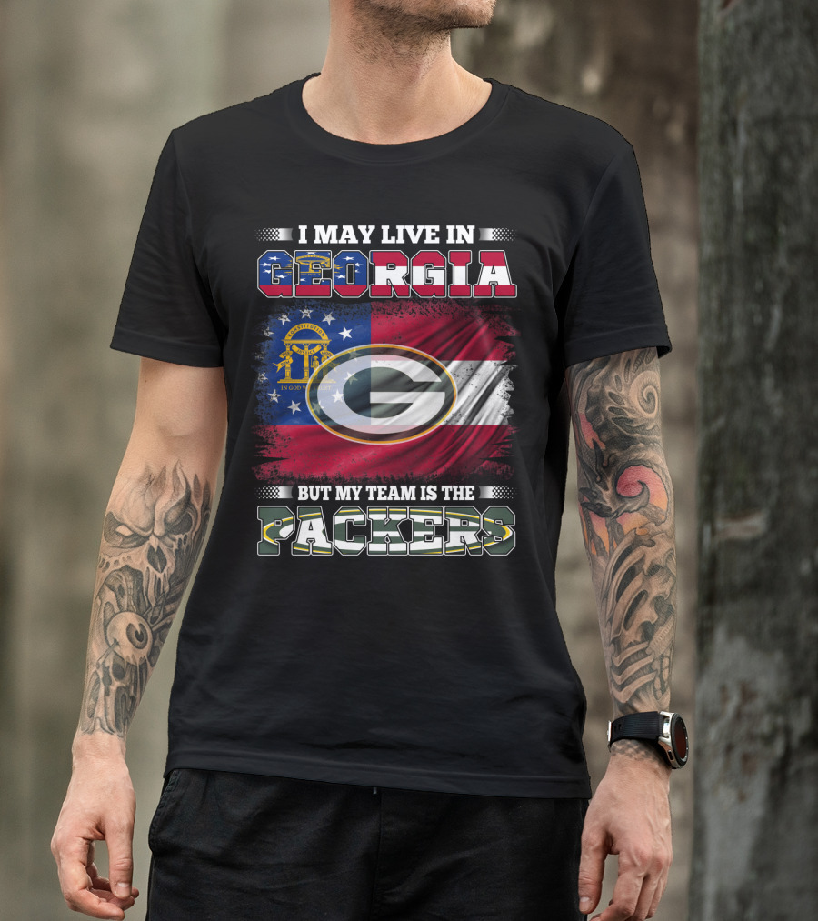 I May Live In Georgia But My Team Is The Packers Georgia Flag Background T-Shirt