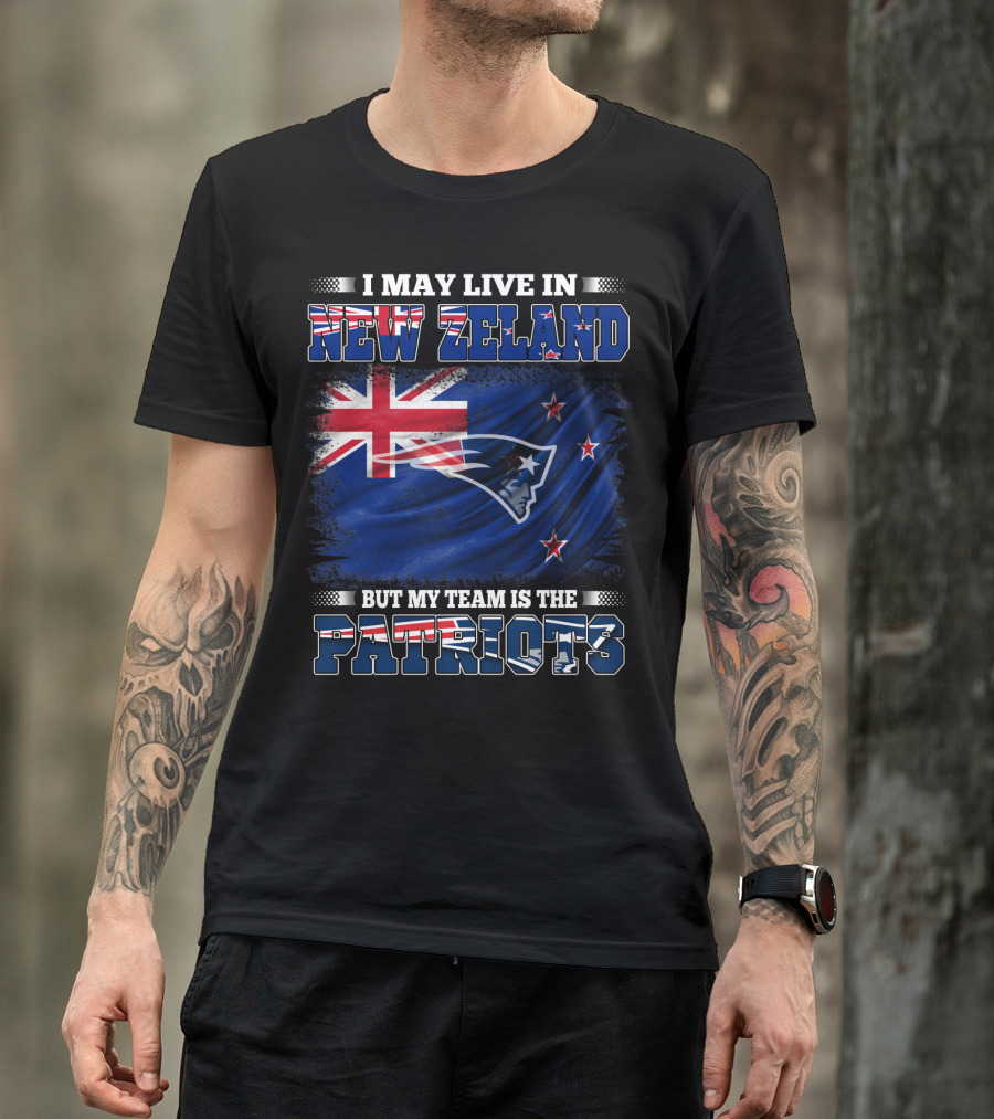 Patriots Fan Living In New Zealand With New England Logo And Flag Elements T-Shirt