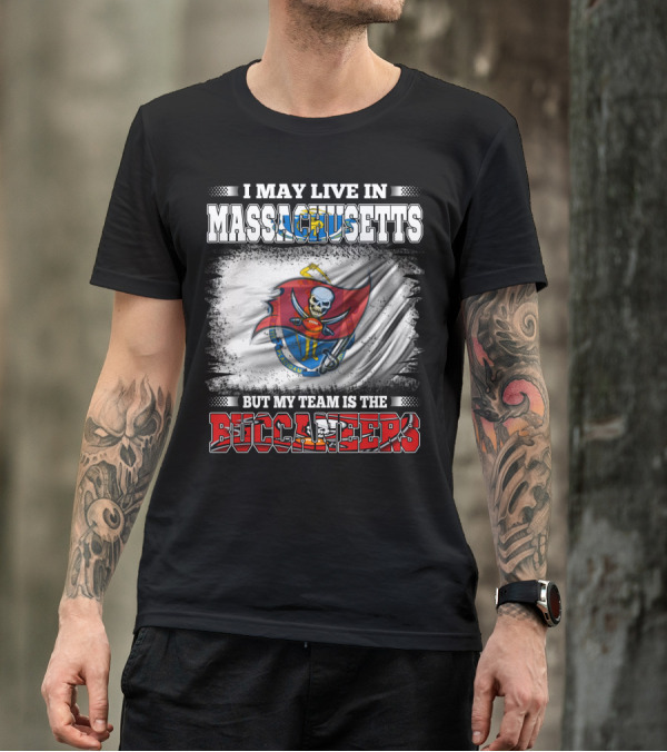 Massachusetts Resident Supporting Buccaneers With Flag And Skull T-Shirt