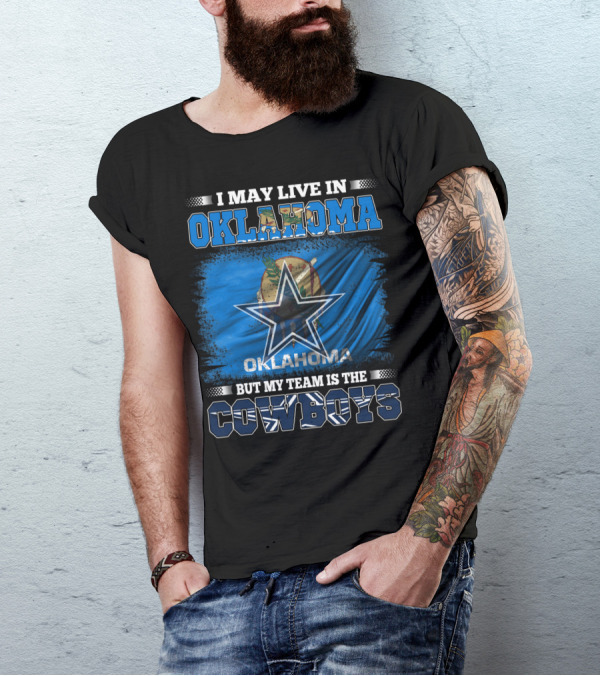 Live In Oklahoma My Team Cowboys Oklahoma Flag Star T-Shirt