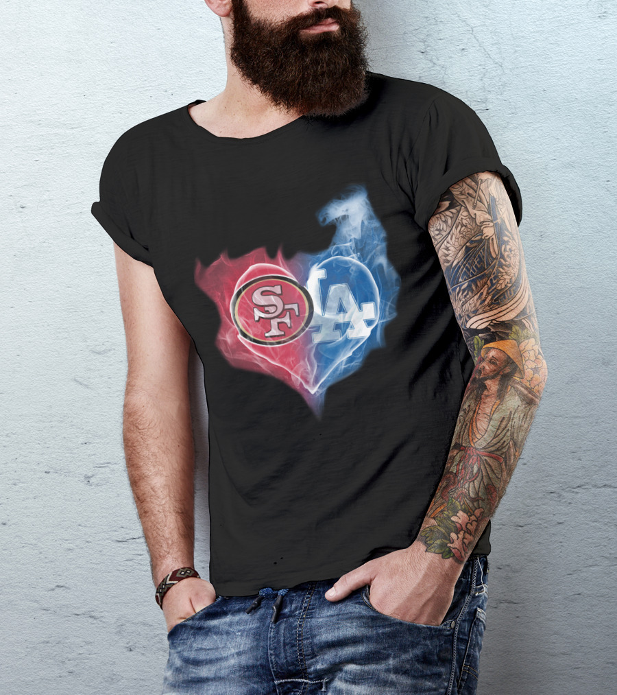 49ers SF And LA Dodgers Heart Fusion T-Shirt