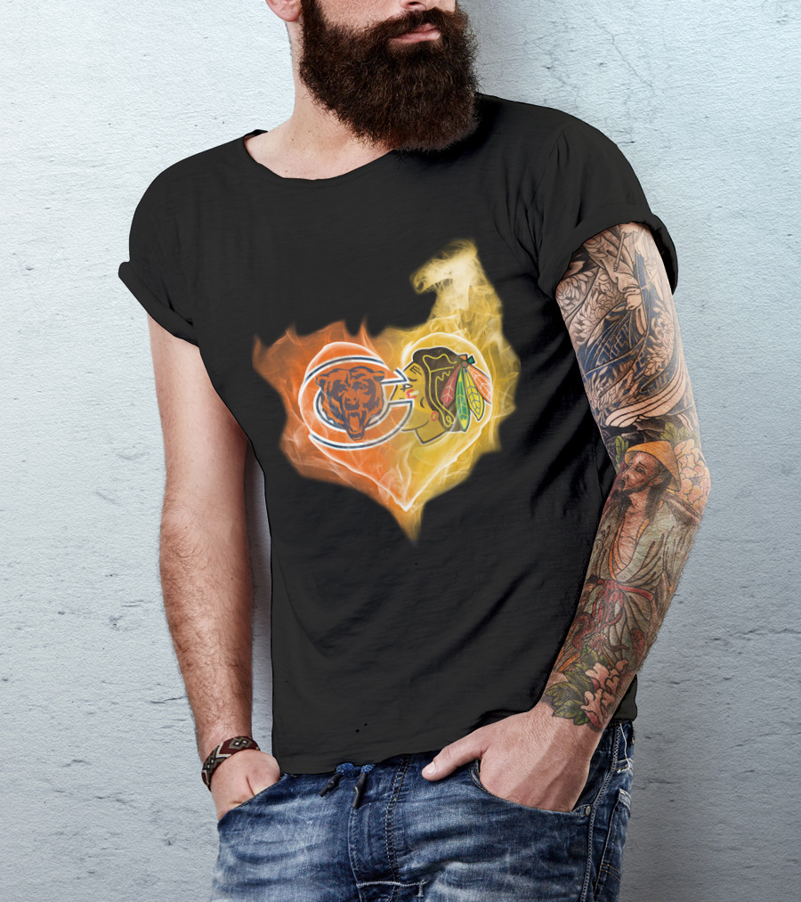 Bears Chicago Blackhawks Fire Heart T-Shirt