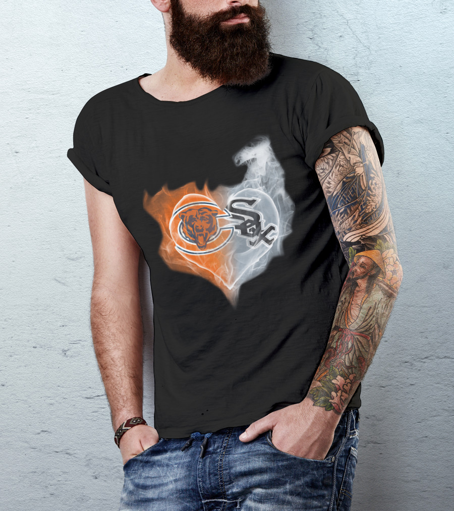 Bears White Sox Heart Logo Fire And Smoke Fusion T-Shirt