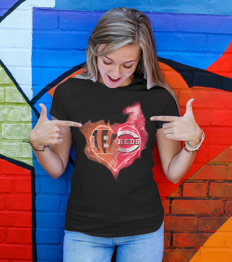 Bengals Reds Cincinnati Heart T-Shirt