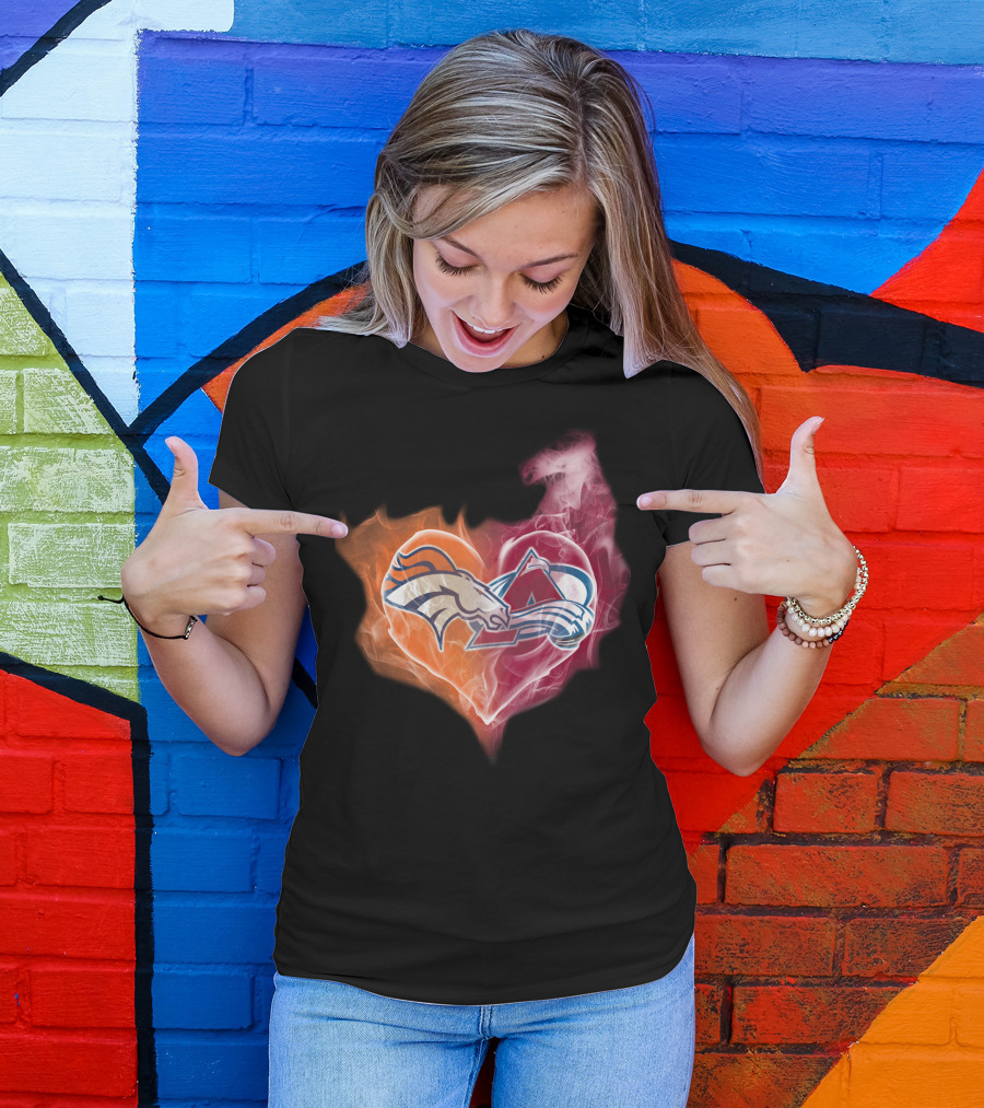 Broncos Colorado Avalanche Heart Flame T-Shirt