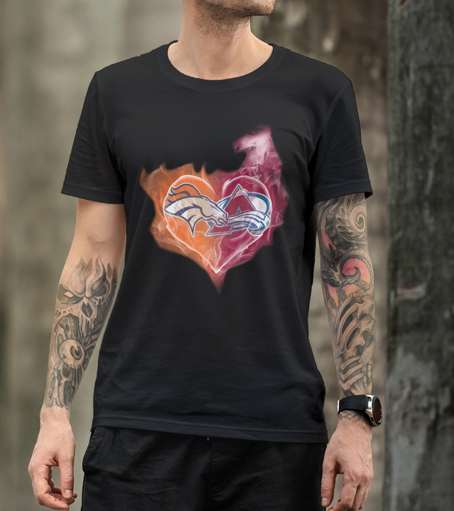Broncos Colorado Avalanche Heart Flame T-Shirt