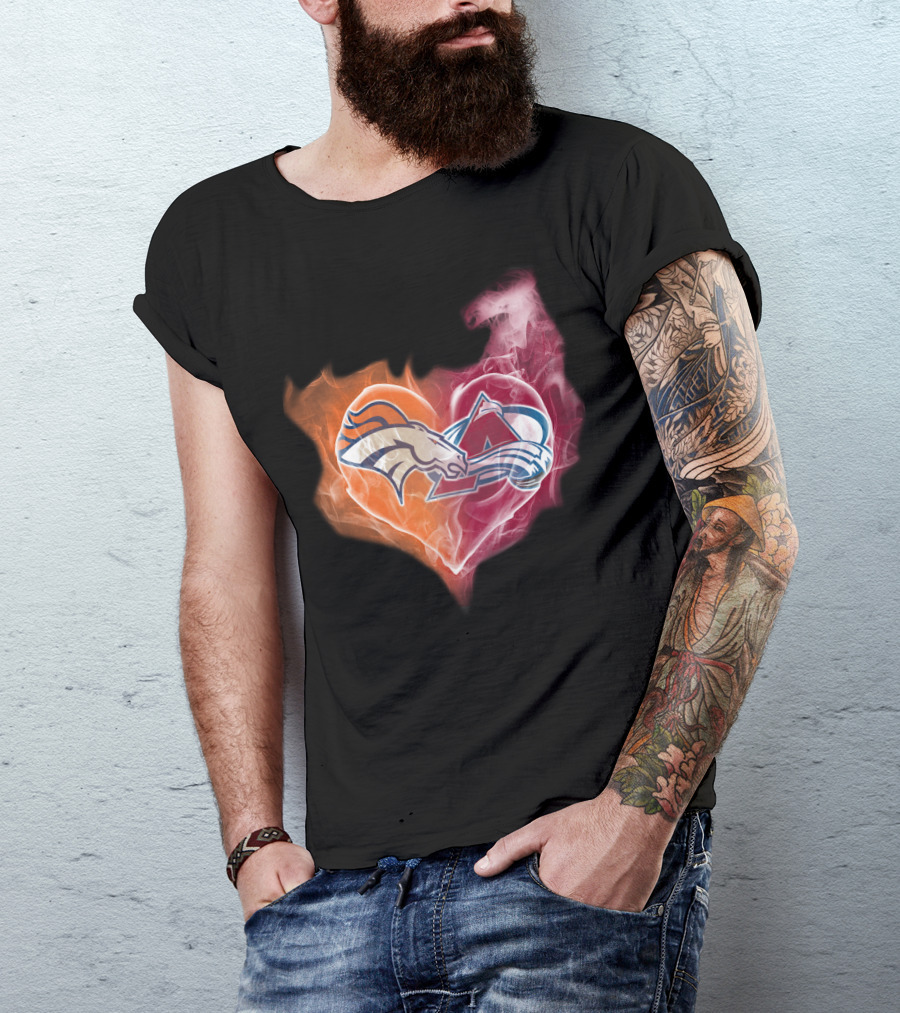 Broncos Colorado Avalanche Heart Flame T-Shirt